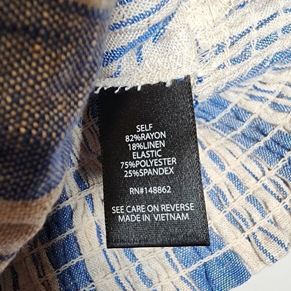 5X 28W Torrid Blue Stripe Linen Blend Smocked Waist Off Shoulder Crop Top Puff - Picture 6 of 7